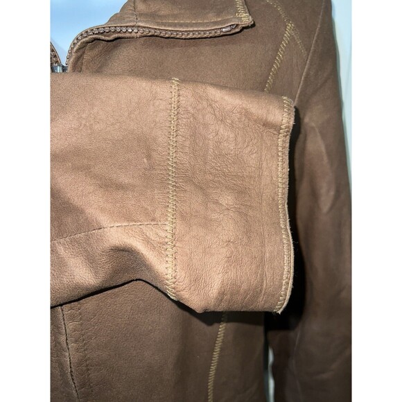 REMY LITE Brown Leather Coat Full Zip Crop Women's Jacket Excellent Condition XS - Picture 6 of 7
